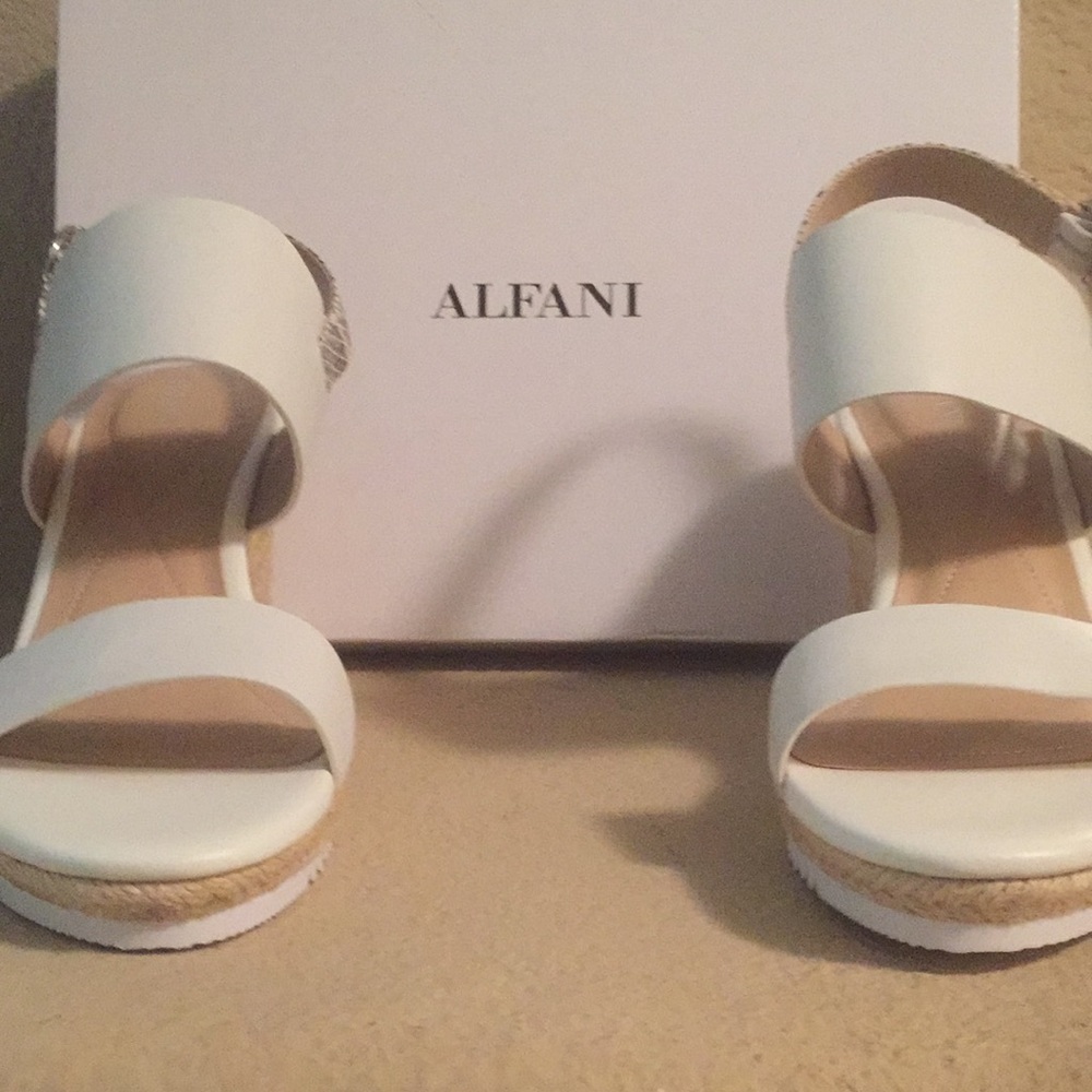 Alfani white wedge sandals.